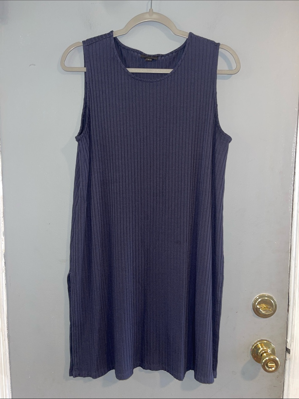 J.Jill Womens Carbon Gray Ribbed Round Neck Sleeveless Pullover Tunic Top Size M